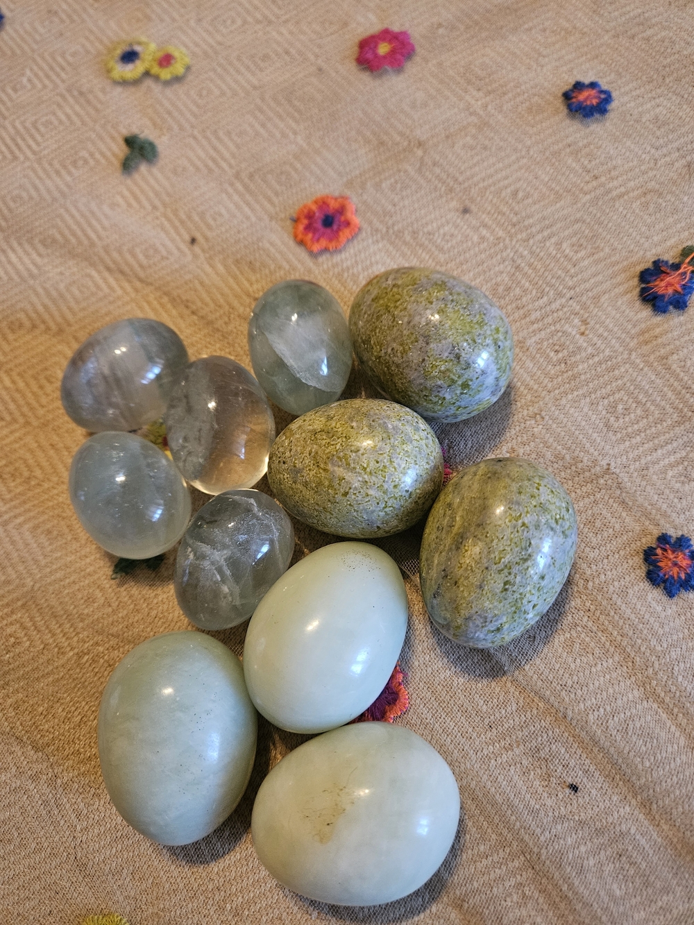 Polished Decorative Gemstone Eggs - Green and Gray